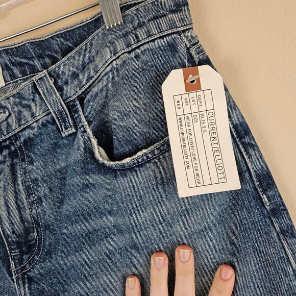 Current Elliott Kick Jean Light Sky with  Insert Raw Hem Crop Flare Jeans - Picture 7 of 8